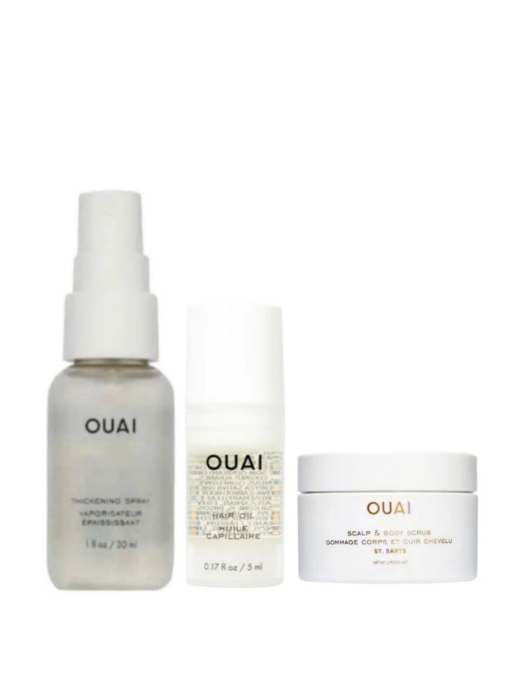 Ouai Hair Bundle /Thickening Spray + Hair Oil + Scalp & Body Scrub Travel A4